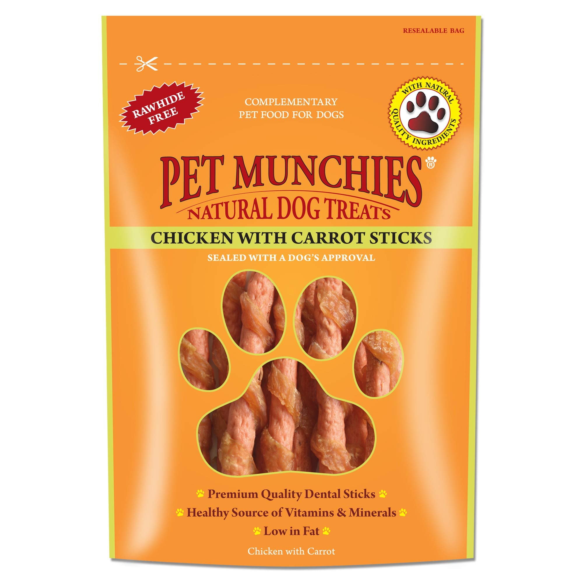 Pet Munchies Chicken with Carrot Sticks Dog Treats, Healthy Dental Chews with Natural Real Meat, Low in Fat 80g (Pack of 8)