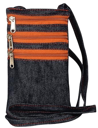 Yela Daily Use Trendy Mobile/Cell Phone Sling Passport Sling Blue Denim with Rust Chain with 3 Pockets