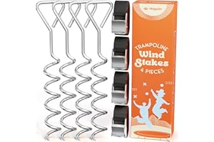 Happin Ultra-Resistant Trampoline Stakes, Premium Ground Anchors for High Wind, Set of 4 Heavy Duty Metal Stakes, Essential Trampoline Accessories for Safety and Stability (Black)