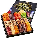 Happy Birthday Dried Fruit & Nuts Gift Basket Arrangement Platter, Gourmet Food Snack Box, Birthday Care Package, Healthy Kosher, Her Him (12 Assortment)