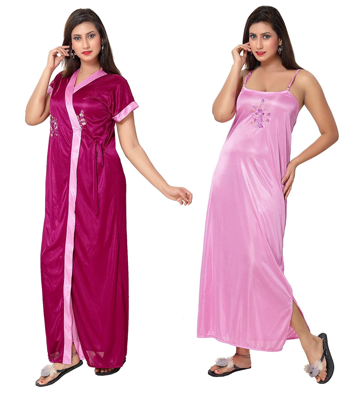 fashigo women's 2 piece satin nighty (free size)