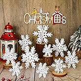 Qunclay 20 Pcs Wooden Snowflake Decorations 3D Snowflake Tabletop Decor Winter Signs and Centerpiece for Winter Wonderland Decorations Xmas Tiered Tray Decor(White)