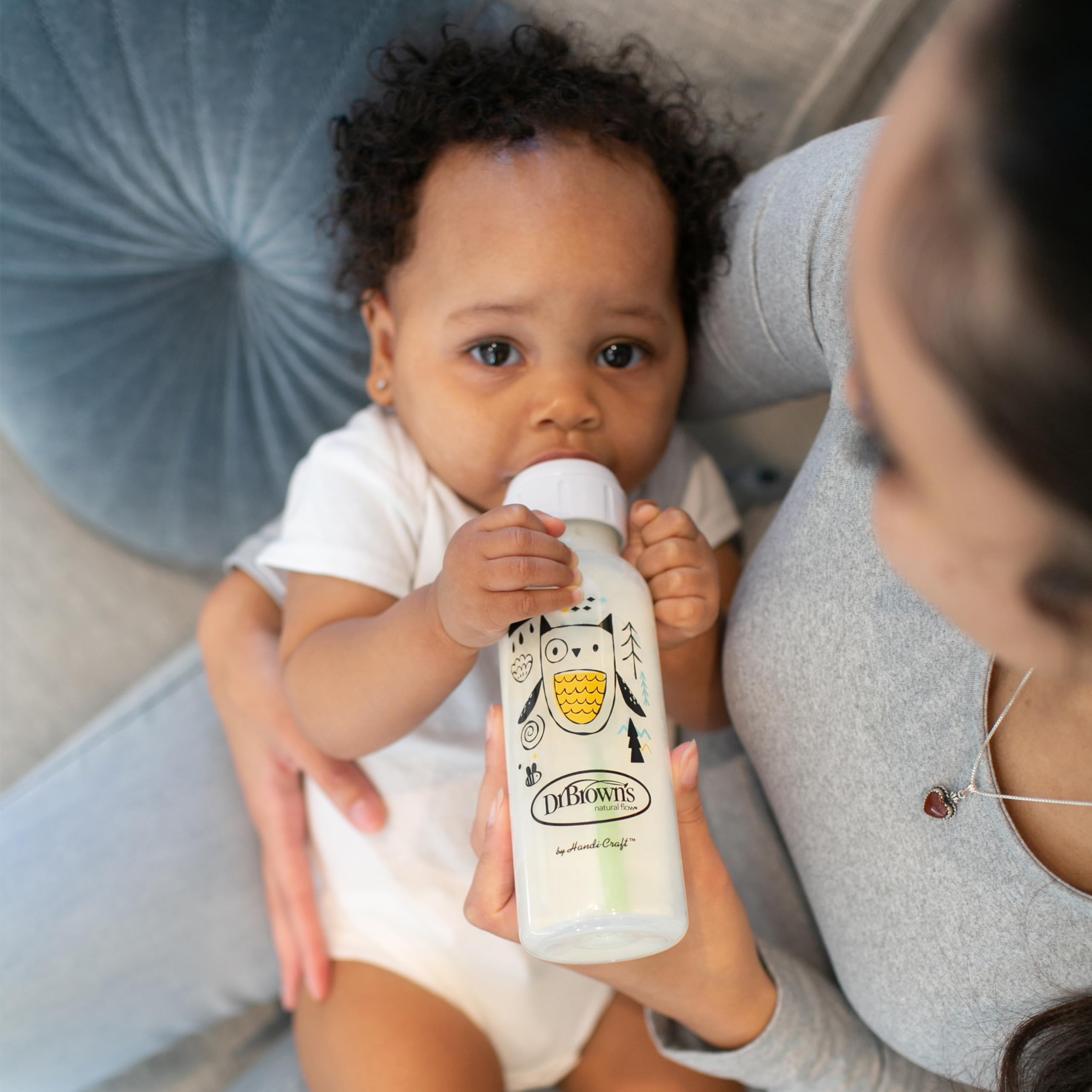 Dr. Brown's Natural Flow Anti-Colic Options+ Narrow Baby Bottle, Bear & Owl, 8 oz/250 mL, with Level 1 Slow Flow Nipple, BPA Free, 0m+, 2-Pack