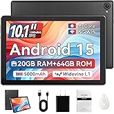 Tablet, 10.1 Inch Android 15 Tablet with 20GB RAM 64GB ROM 1TB Expansion, Octa-core Processor, HD IPS Touchscreen Dual 5MP+8M