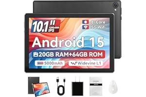 Tablet, 10.1 Inch Android 15 Tablet with 20GB RAM 64GB ROM 1TB Expansion, Octa-core Processor, HD IPS Touchscreen Dual 5MP+8M