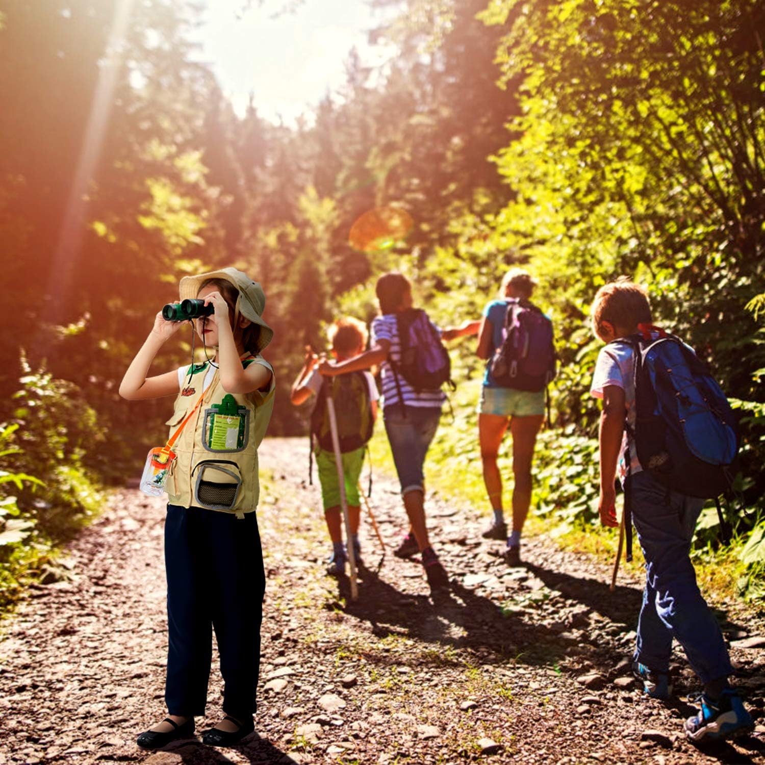 17Pcs Kids Explorer Kit Outdoor Adventure with Costume Cargo Vest and Hat, Binoculars, Flashlight, Butterfly Net Nature Exploration Camping Hiking Toy Birthday Gifts for Kids Boys Girls 3+ Years Old: Toys & Games