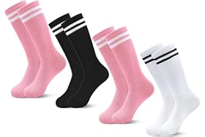 ZERULETS 4 Pairs Girls Knee High Socks Kids Soccer Athletic School Uniform Long Tube Dress Socks for Girls Boys 1-16 Years