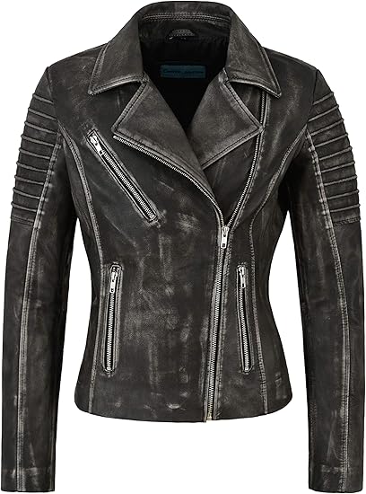 Amazon Co Jp レディースファッションレザージャケット特別デザインブラックヴィンテージソフトバイカースタイル9334 服 ファッション小物