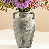 Large Vase with Handle - Ceramic Rustic Vase, 11.41 inch Tall Terracotta Flower Vase with 2 Handles, Decorative Vases for Home Decor, Dining Table, Living Room, Kitchen, Office