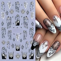 Black White Pink Vine Flowers Nail Art Stickers