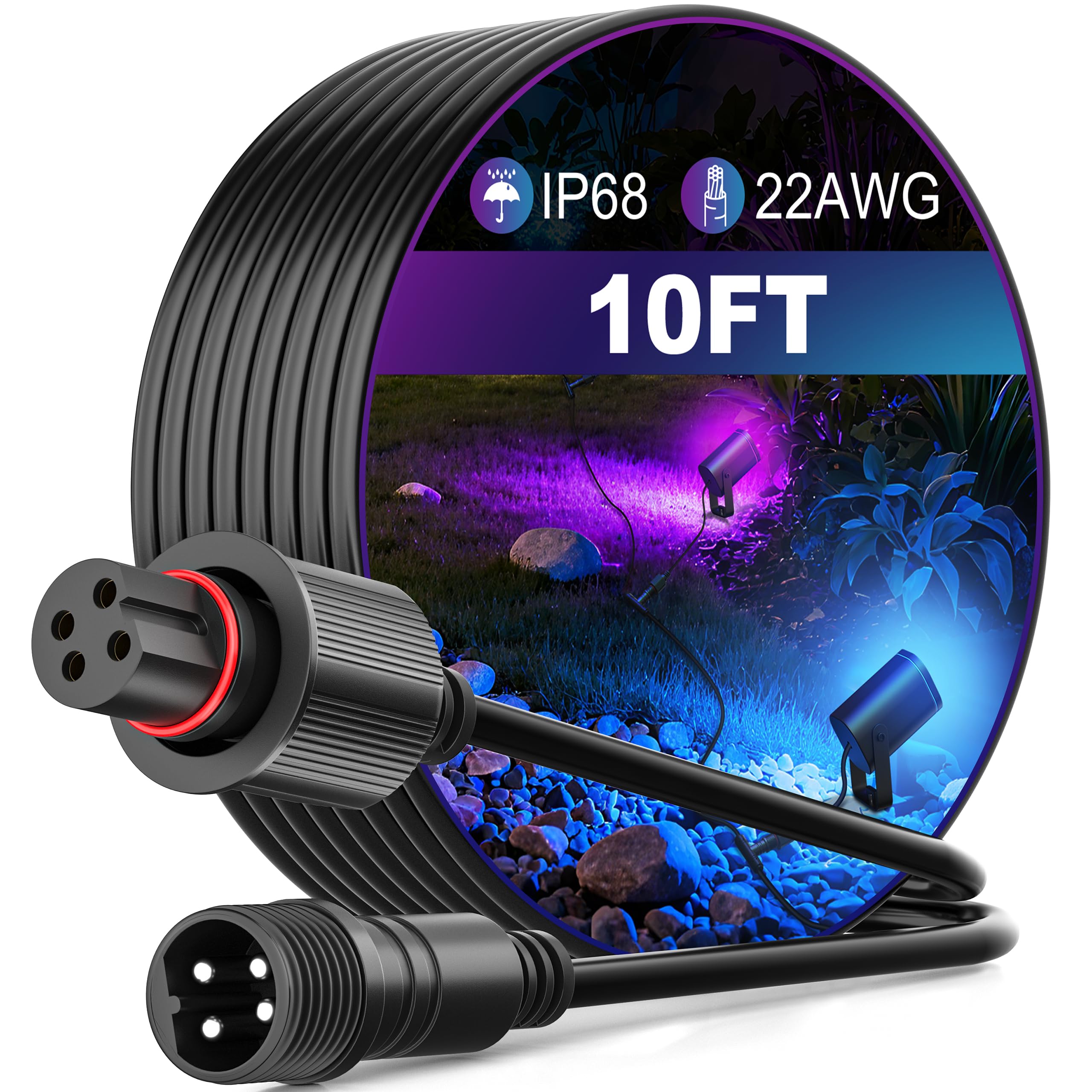 Photo 1 of 10FT Outdoor Extension Cable for Go-ee Outdoor Spot Lights 2, IP68 Waterproof Extension Cord Compatible with Go*ee ?H7093 H7094-4 Pin Plug Patio Decorations