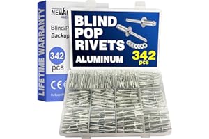 New Age America® 342pcs Blind Pop Rivets & Backup Washers | Silver | 3/32" to 1/4" | 14 Sizes | SAE Size Aluminum Rivets & 30