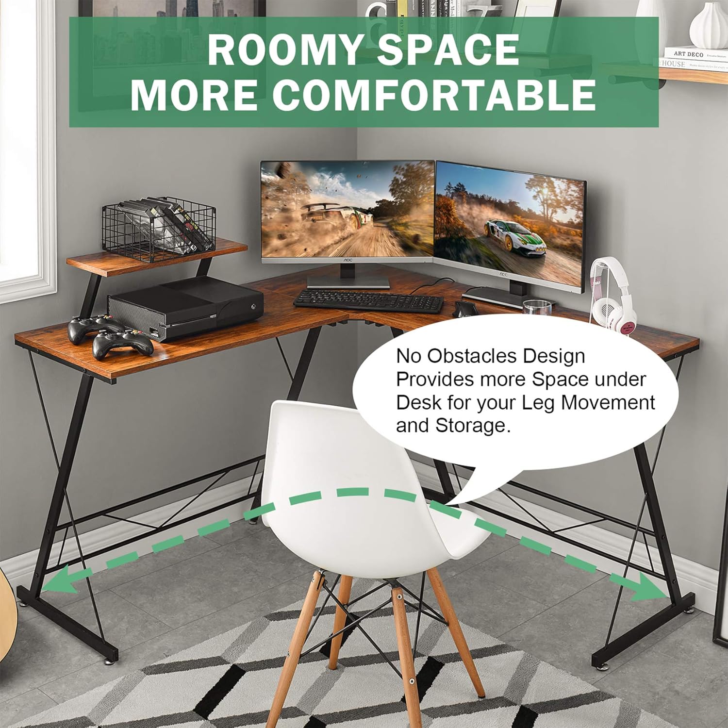 Mr IRONSTONE L-Shaped Desk 50.8" Computer Corner Desk, Home Gaming Desk, Office Writing Workstation with Large Monitor Stand, Space-Saving, Easy to Assemble, (Vintage): Furniture & Decor