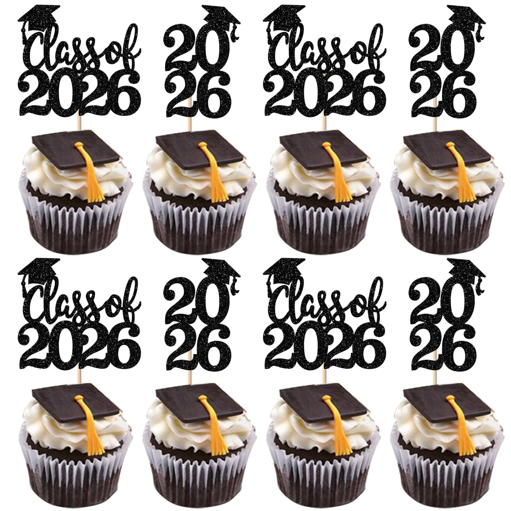 SYKYCTCY 24 Pack 2026 Graduation Cupcake Toppers Glitter Diploma Class of 2026 Cupcake Picks Congrats 2026 Cupcake Decorations for Graduation School Boys Girls Grad Party Cake Decorations Supplies