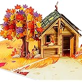 Paper Love Frndly Fall Pop Up Card, 3D Cozy Autumn Home, For Fall, Thanksgiving, All Occasion, Handcrafted - 100% Recycled and Eco-Friendly, 8" x 6" Cover - with Removable Note Tag