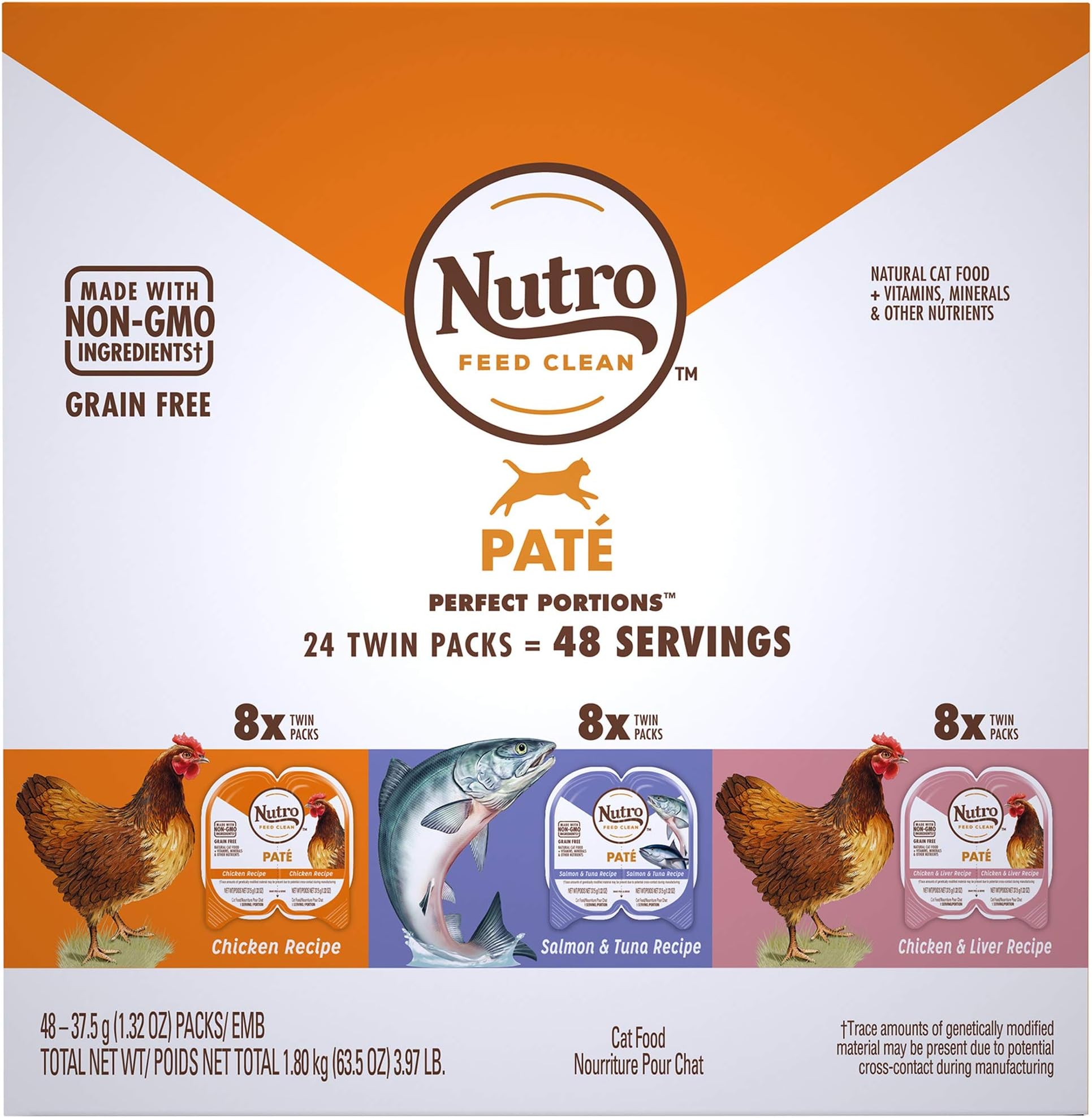 Nutro Perfect Portions Grain Free Natural Pate Recipes Variety Pack Adult Wet Cat Food, 3.97 lbs., Count of 24