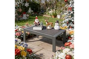 KISS THE WATER All-Weather Aluminum Outdoor Coffee Table, Modern Coffee Table for Outside, Rectangle Patio Coffee Table for Balcony Garden, Deep Grey