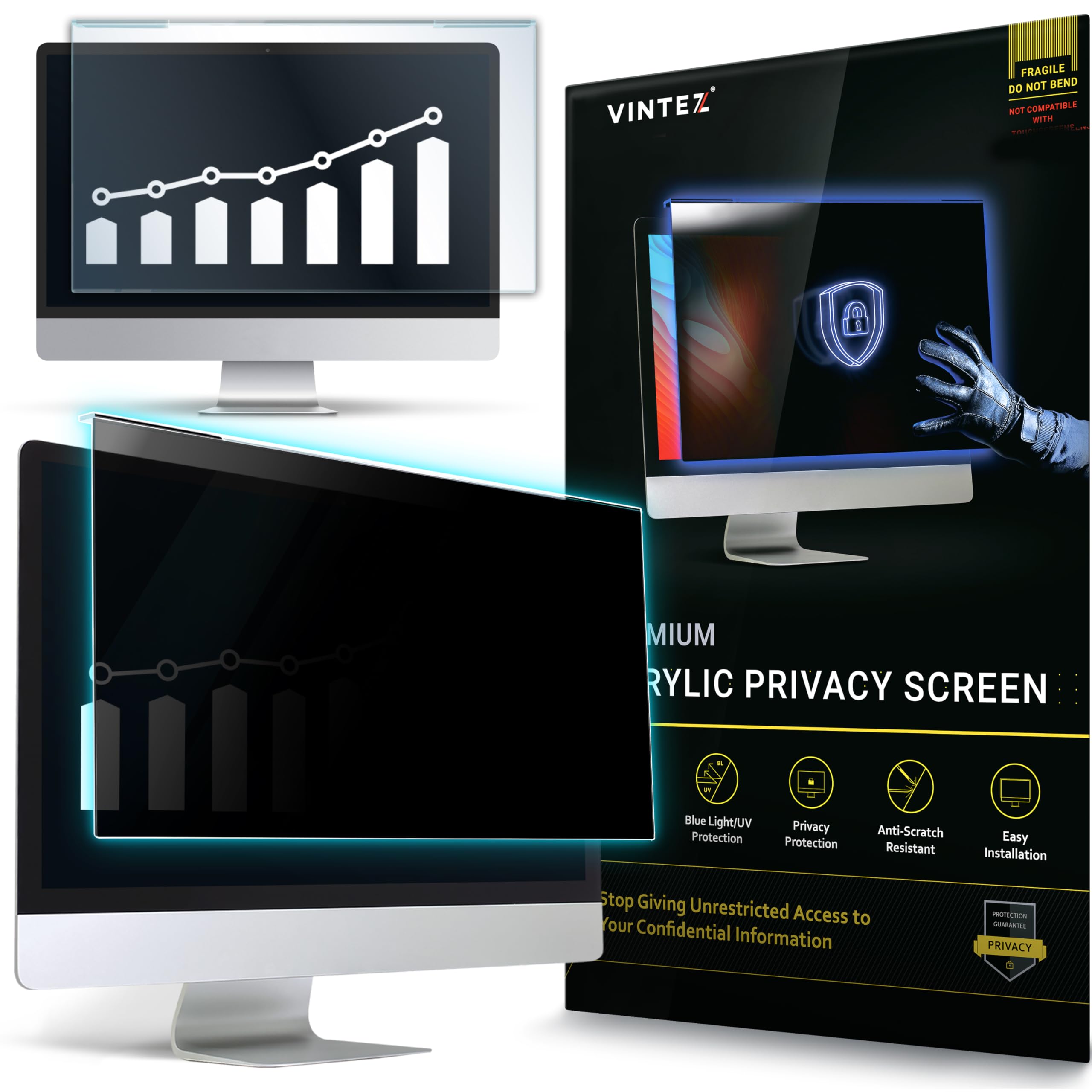 VINTEZ Acrylic 27 Inch Computer Privacy Screen Filter Compatible With 27 inch iMac (2012-2020) - 24.1" x 15.1" (612 x 384mm) - Monitor Frame Hanging Type — image 1