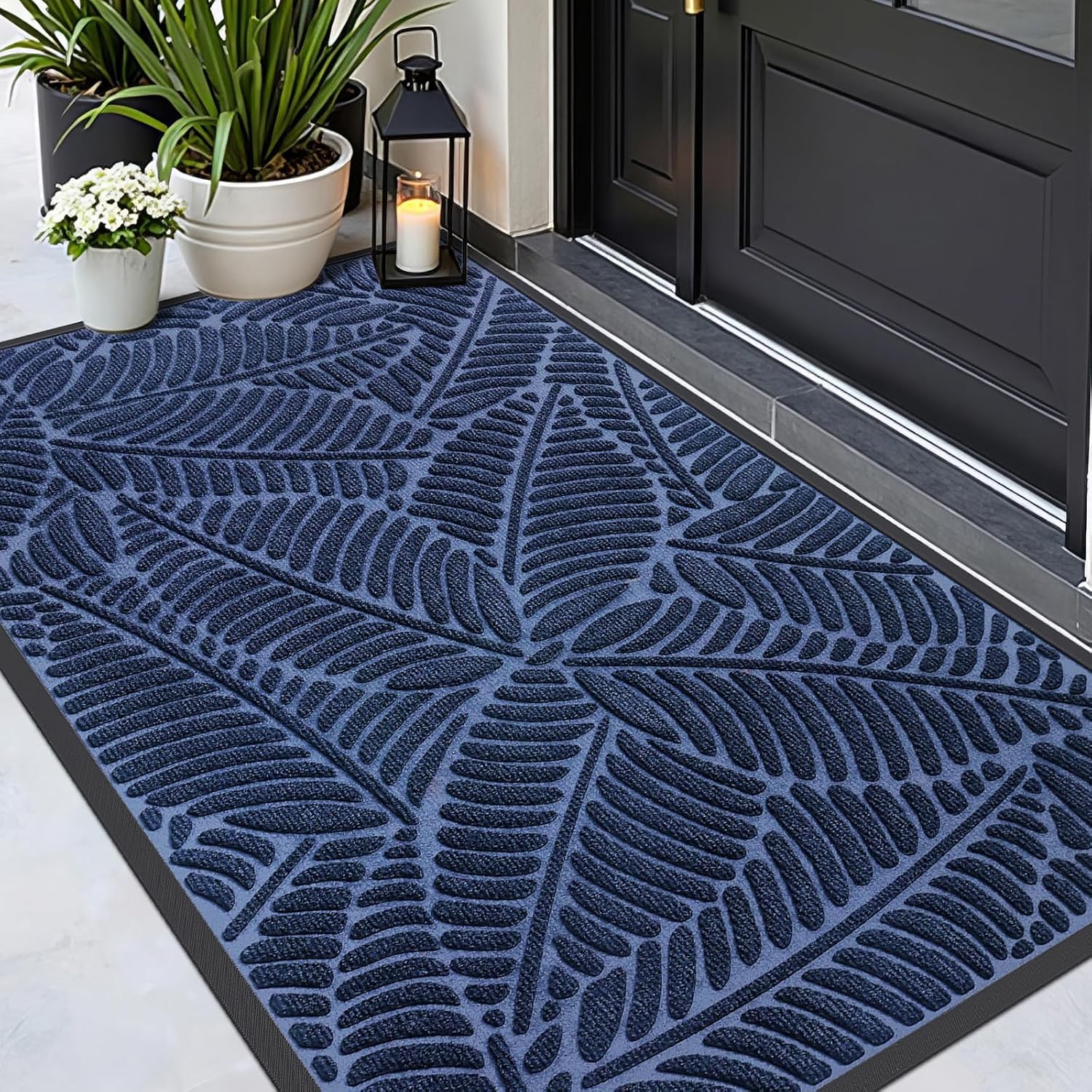 Homaxy Door Mats Indoor Outdoor, Heavy Duty Rubber Dirt Trapper Doormats, Non Slip Waterproof Floor Mat, Easy Clean Door Matt for Front Door, Entrance and Garden, 60 x 90 cm, Navy Blue
