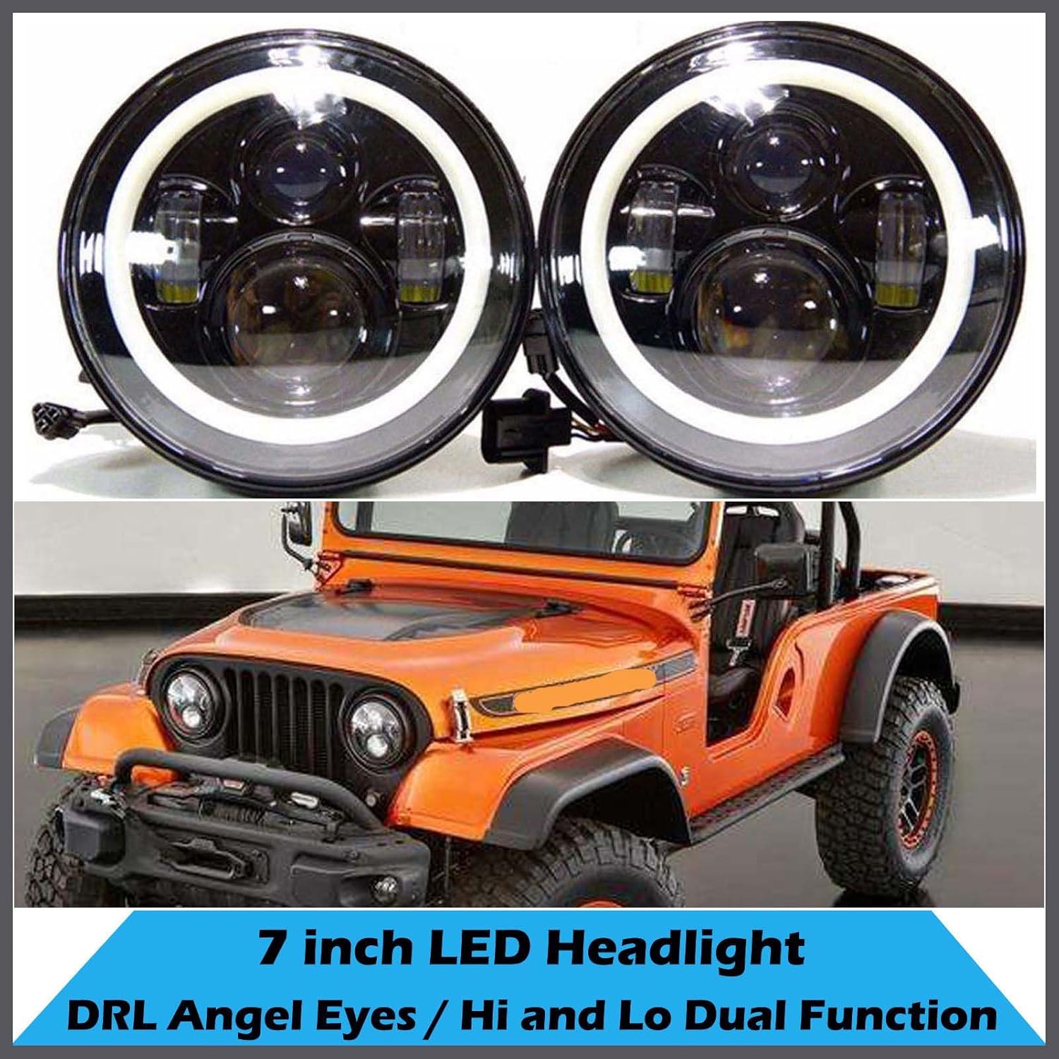For Jeep CJ5 CJ6 CJ7 7inch LED Halo Headlight Round Light H4 H13 DRL 120W Total Hi