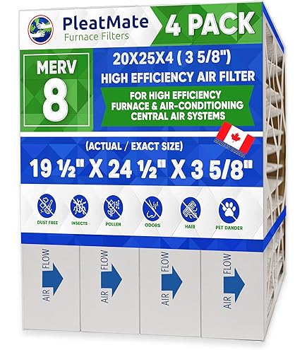 Pleated furnace filters, MERV 11, 20x25x4 (3 5/8