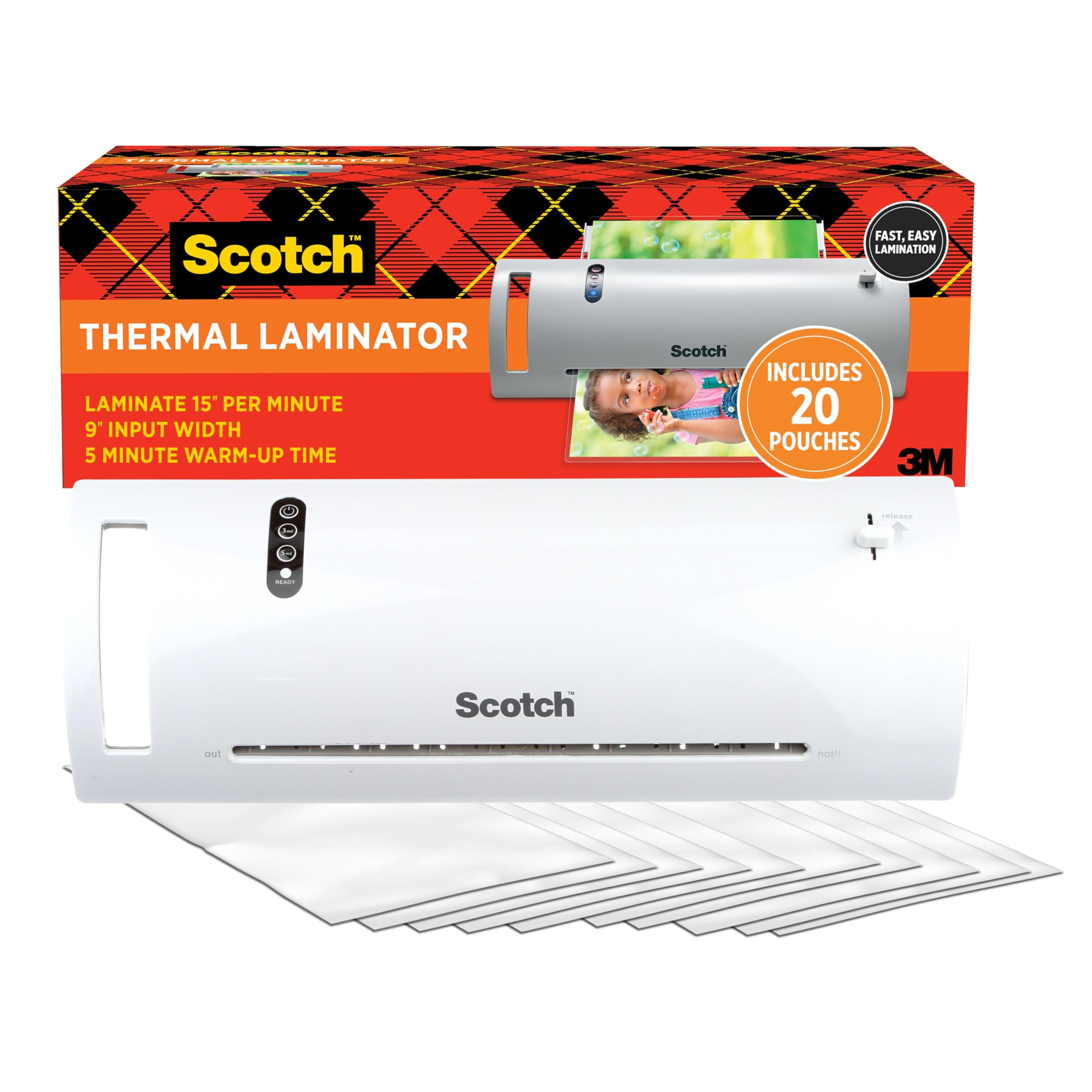 Photo 1 of *****It is used. It is connected and the lights turn on, but it is not known if it works 100%. It is missing parts, therefore, it cannot be returned**Scotch TL902VP Thermal Laminator Value Pack 9" W/ 20 Letter Size Pouches New