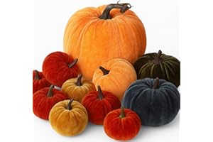 Preboun 10 Pcs Fall Velvet Pumpkins for Decorating Table Thanksgiving Artificial Assorted Size Velvet Pumpkins Faux Rustic Autumn Harvest Decorations for Home Centerpiece Wedding Party(Multicolor)