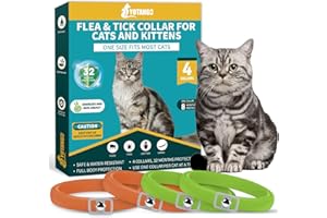 YOTANGO 4 Pack Flea Collar for Cats, Cat Flea and Tick Collar 8 Months Cat Flea Collar Treatment Prevention, Adjustable Waterproof Cat Flea Collar Kitten Natural Tick and Flea Collar for Cat (Oragne&Green)