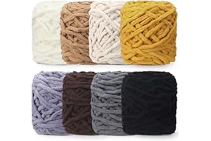 Buryeah Soft Chenille Yarn Velvet Blanket Yarn Thick Fluffy Plush Yarn for Crocheting Hand Knitting Weaving Sweater Shawl Scarf Gloves DIY Craft(Brown Series, 8 Skeins)
