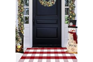 CAINANEL Christmas Door Mat Outdoor 24"x51"Buffalo Plaid Christmas Decor Rug Cotton Hand-Woven Layered Door Mats Washable Carpet for Front Porch, Kitchen, Farmhouse, Entryway,Bedroom
