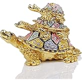 SEVENBEES Hand-Painted Enamel Turtle Trinket Box with Hinged Lid - Ring & Earrings Jewelry Organizer, Classical Bejeweled Storage - Collectible Figurine Keepsake Home Decor