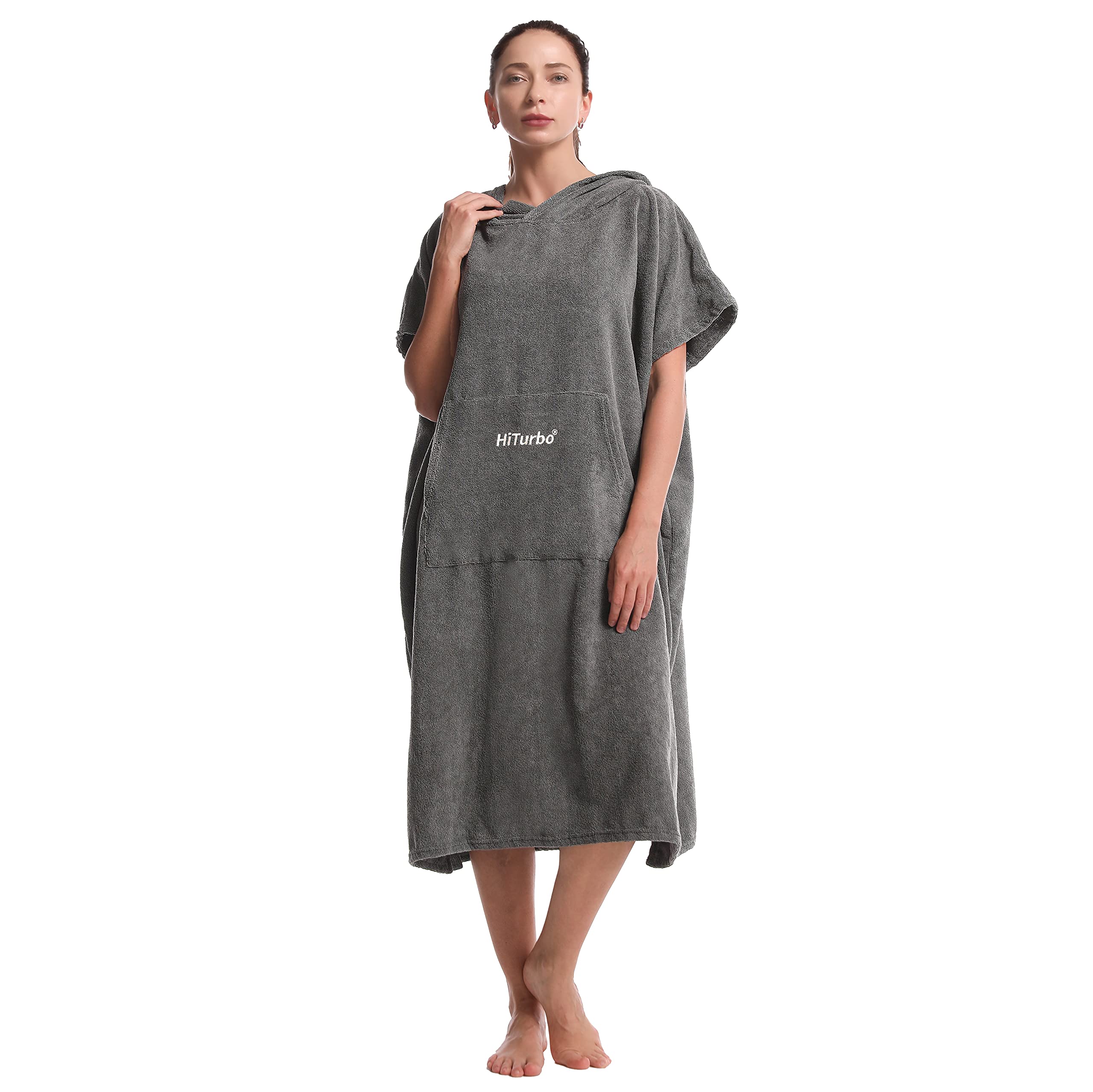 Hiturbo Changing Robe Towel Poncho Surf Short Sleeve Bath Robe with hooded