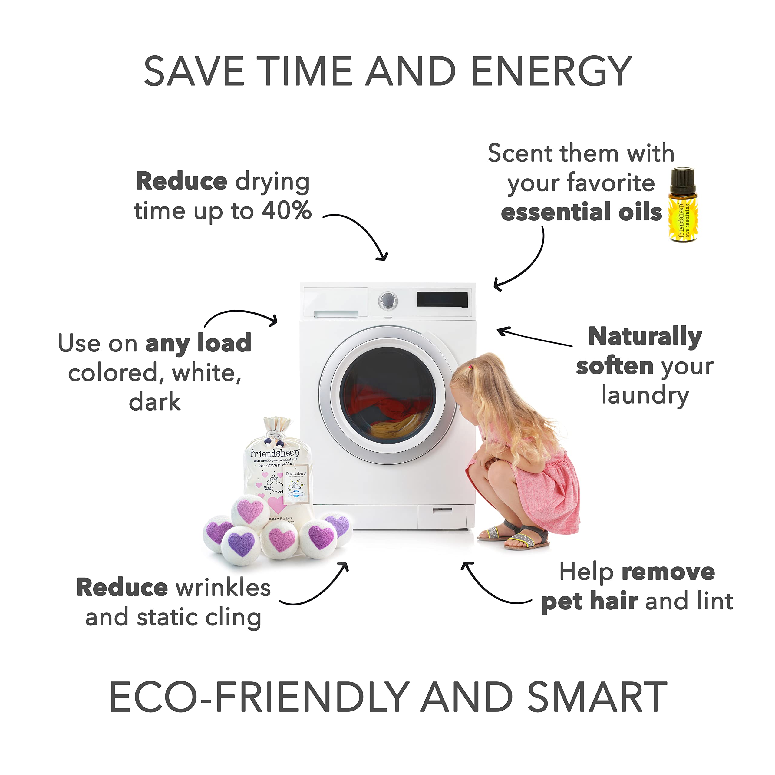 Friendsheep Wool Dryer Balls, Organic Reusable Fabric Softener Alternative for Laundry, Handmade, Fair Trade, Hypoallergenic, Eco-Friendly, Plastic-Free (6 Pack XL – Lovely Day)