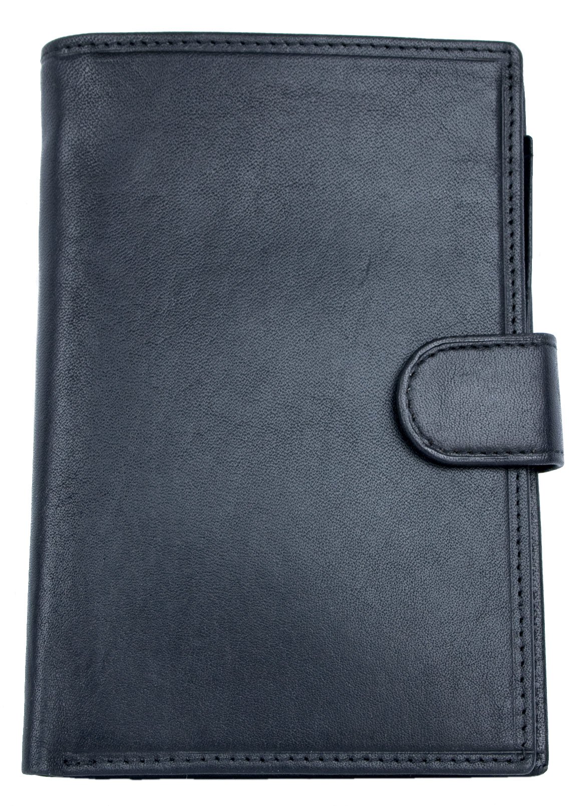 Unisex Large Black Genuine Leather Wallet with Removable Passport Holder