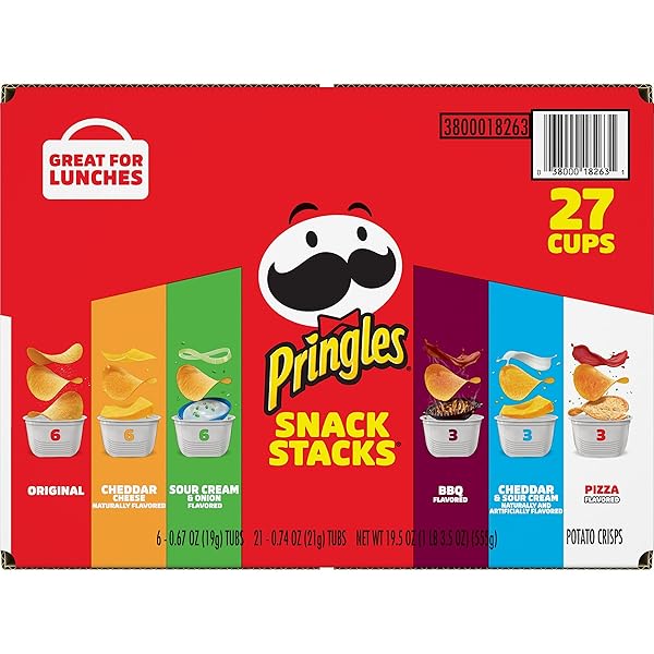 PRINGLES POTATO CRISPS CHIPS, SNACK STACKS, LUNCH SNACKS, OFFICE AND KIDS SNACKS, VARIETY PACK (27 CUPS)