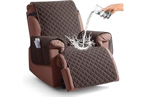 KinCam 100% Waterproof Recliner Chair Cover, Reclining Couch Covers for Pets, Dogs, Recliner Couch Slipcover Furniture Protector with Elastic Straps for Kids(23.6", Chocolate)