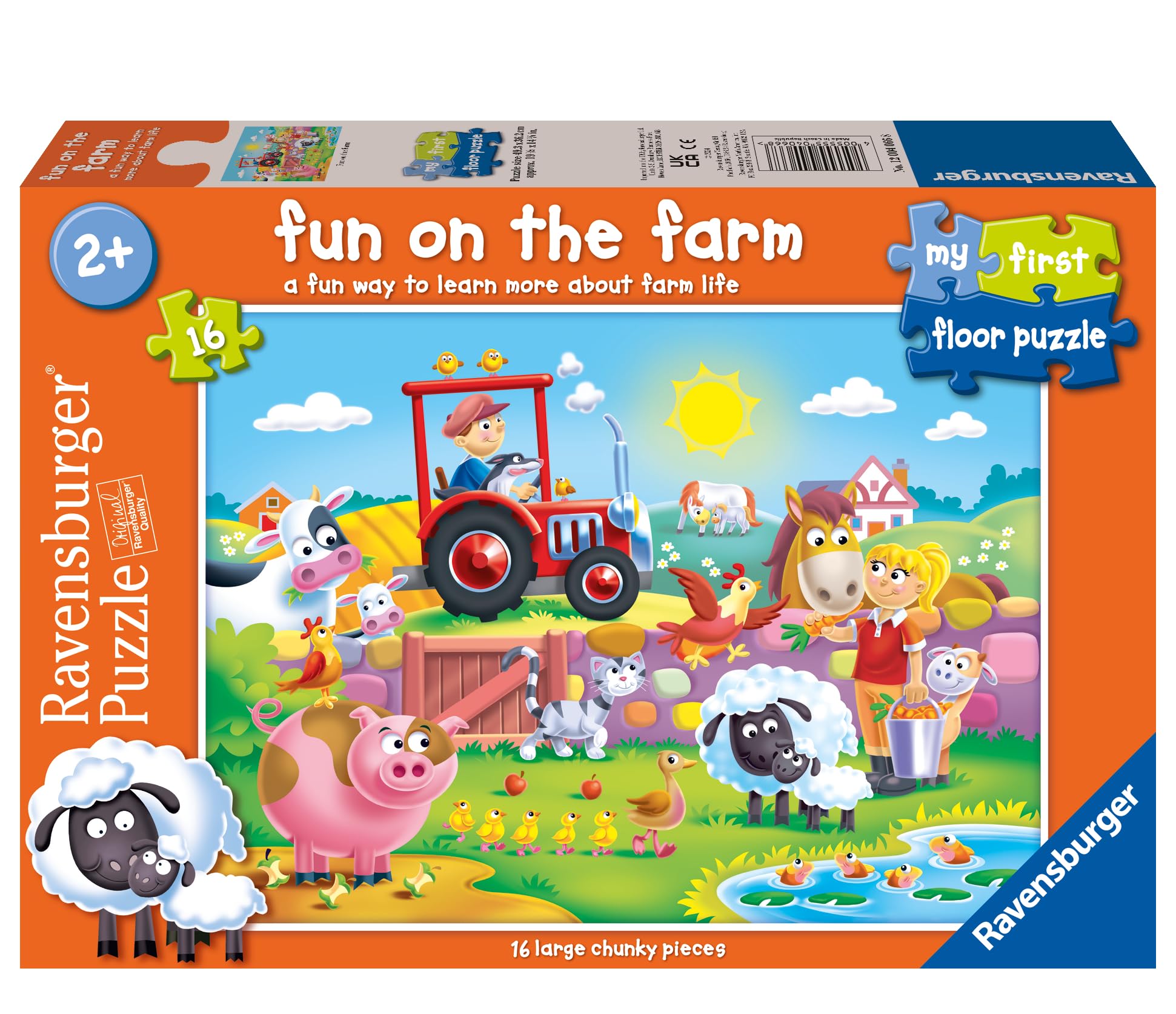 Ravensburger Fun on The Farm - My First Floor Jigsaw Puzzles for Toddlers Age 2 Years Up (24 Months) - 16 Pieces