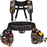 Marscamd Tool Belt with Suspenders &amp; Pouches, Heavy Duty Work Belt, Camo | Adjustable padded tool belt with 31 storage compartments, ergonomic suspenders for carpenters, electricians and builders