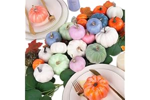 AOKE 129 PCS Fall Decorations for Home - 22 Pcs Fake Rustic Foam Pumpkins Assorted Sizes Harvest Artificial Pumpkins+Pine Cones +Eucalyptus Garland for Thanksgiving Autumn Party Wedding Baby Shower Decor