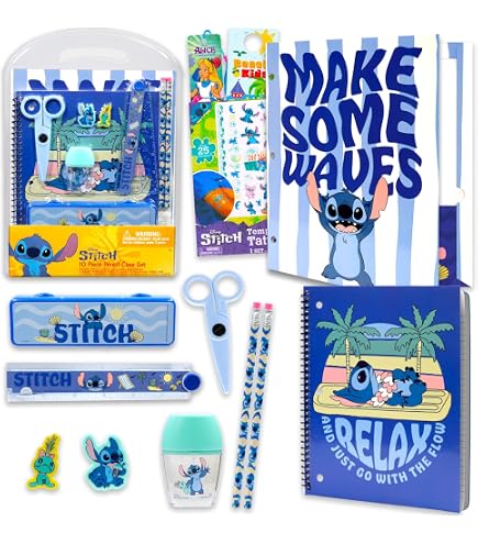 Disney Stitch Stationery Bundle - 11 Pc Set with Stitch Folder