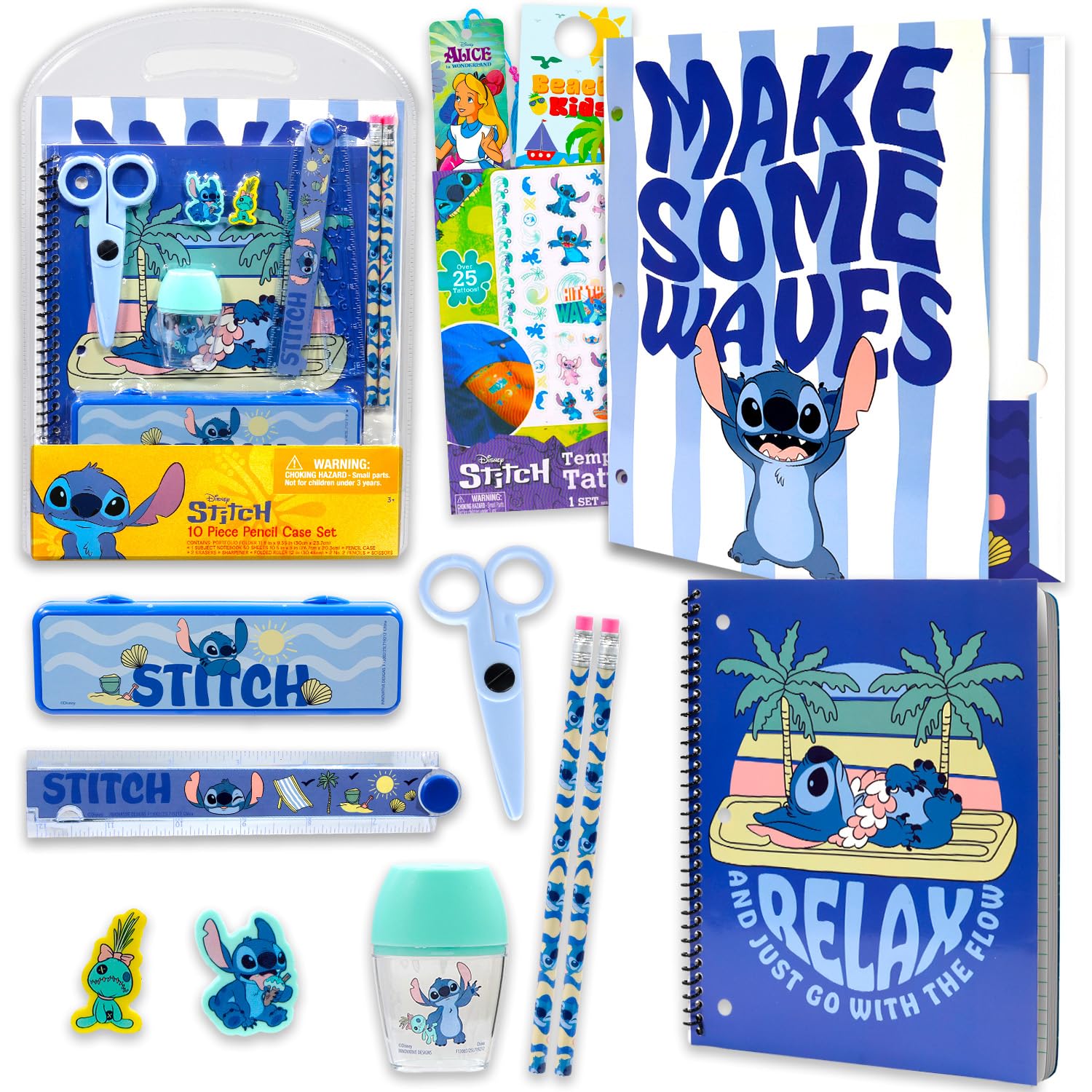 Photo 1 of Lilo & Stitch School Supplies Set - Bundle with Disney Stitch Classroom Folder, Notebook, Pencils, Tattoos, and More | Stitch Back to School Supplies