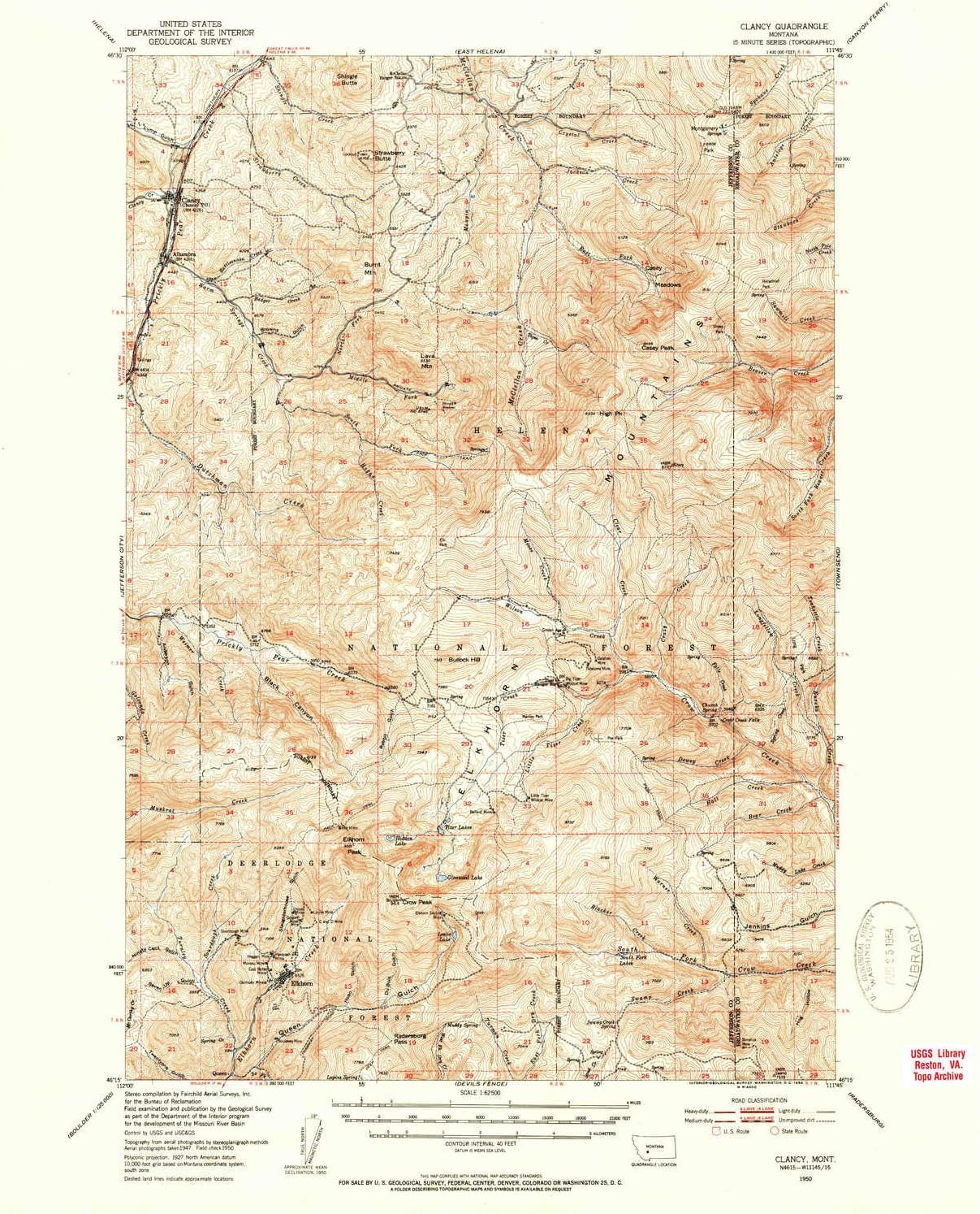YellowMaps Clancy MT topo map, 1:62500 Scale, 15 X 15 Minute, Historical, 1950, Updated 1954, 20.8 x 17 in