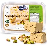 Pistachio Halva Bar - Israeli Sesame Tahini Snack, Vegan Kosher, 16 Oz | 16 oz (454g) halva block with crushed pistachios. Gluten-free, non-GMO, melt-in-your-mouth texture. Great gift or dessert.