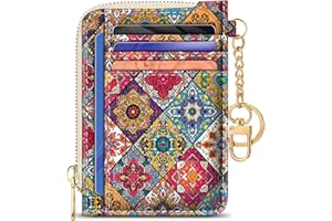 GIANCOMICS Slim Wallet Credit Card Holder Women, Boho Bohemian Mandala Rfid Blocking Small Card Case, Keychain Thin Pocket Curved Zipper Wallet, Travel Card Holder PU Leather, Ladies Female Gifts