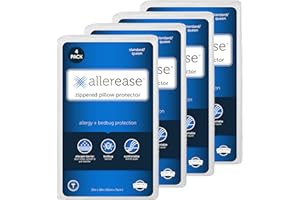 Set of 4 Standard/Queen AllerEase Pillow Protectors - Moisture Wicking, Advanced Allergy Protection - Premium Polyester, Zipp