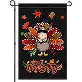 Agroon Fall Thanksgiving Turkey Garden Flag 12x18 Inch, Double Sided Bless Harvest Holiday Burlap Yard Flag for Outdoor Decoration