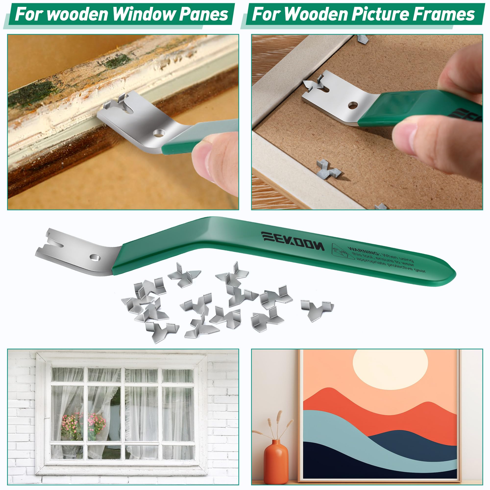 Feekoon Glazier Point Driver, Glazier Setting Tool with 100 Push Points, Glazing Push Point Driver Tool for Framing Glass Picture Cross Stitch(Green)