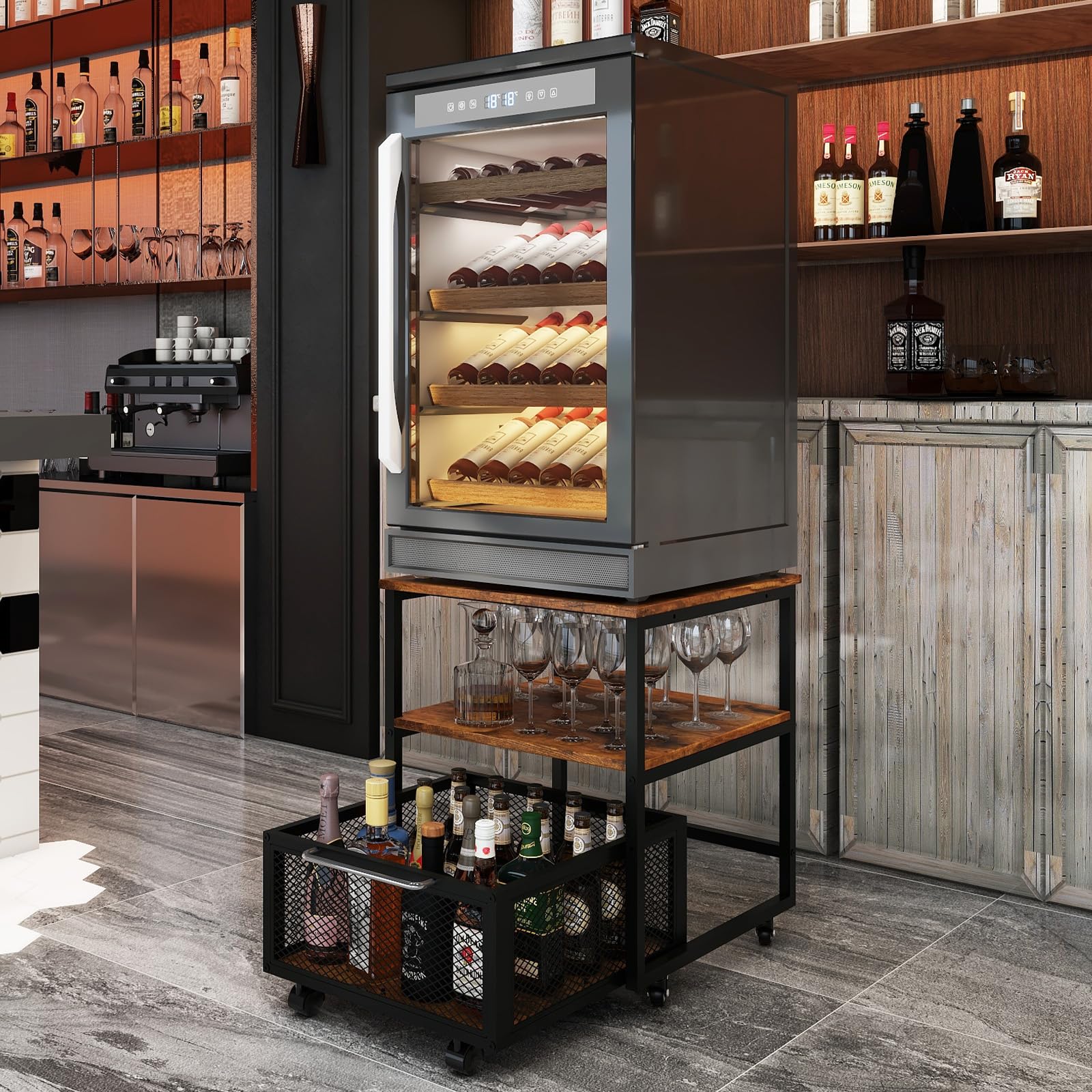 PUNCIA 19.7x19.7in Mini Fridge Stand with Storage and Wheels Heavy Duty Mini Fridge with Adjustable Shelf Table Beverage Refrigerator Stand for Coffee Bar Fridge Cart for Office Home Dorm Apartment