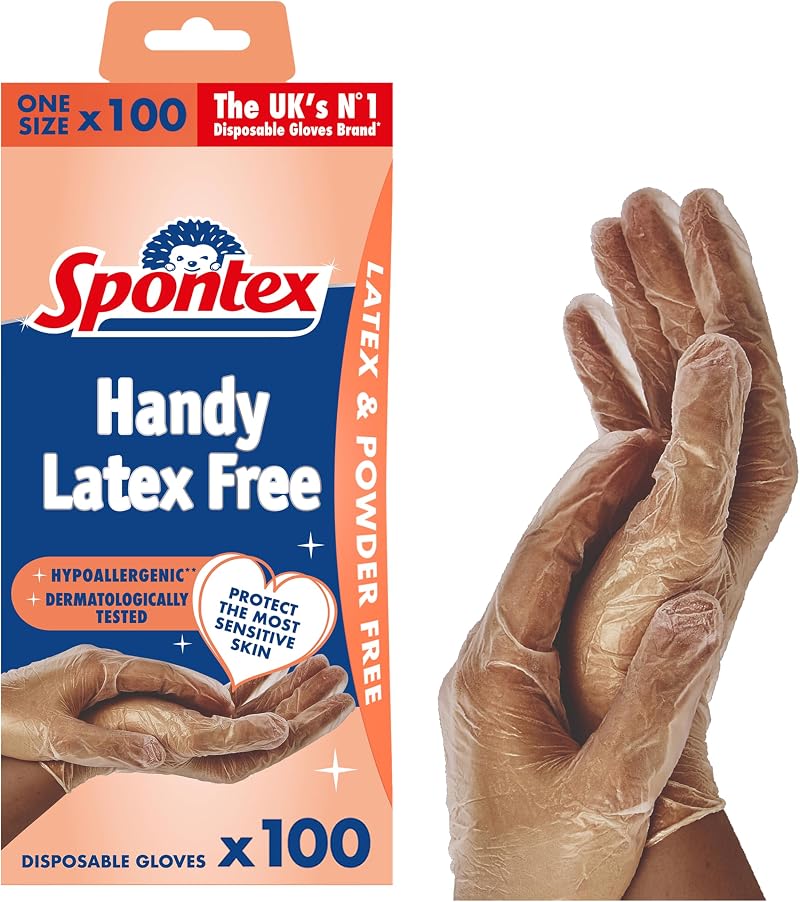 Spontex Protect 100 Disposable Gloves Large Vinyl Latex Free 100 pcs