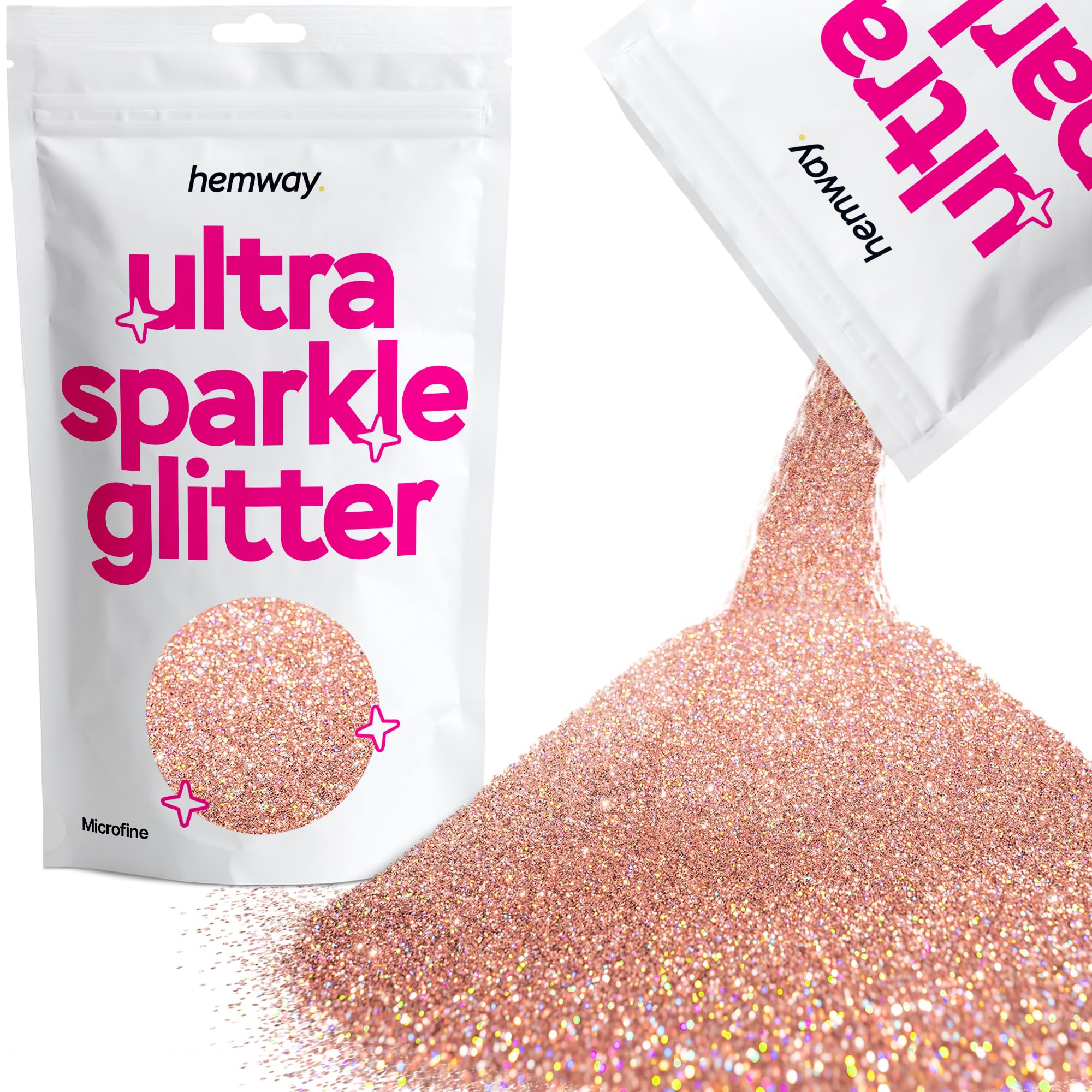 Hemway Ultra Sparkle Glitter Rose Gold Holographic 100g Microfine | Glitter for Arts & Craft, Makeup, Nail Art, Crafting, Card Making, Sparkle Decoration
